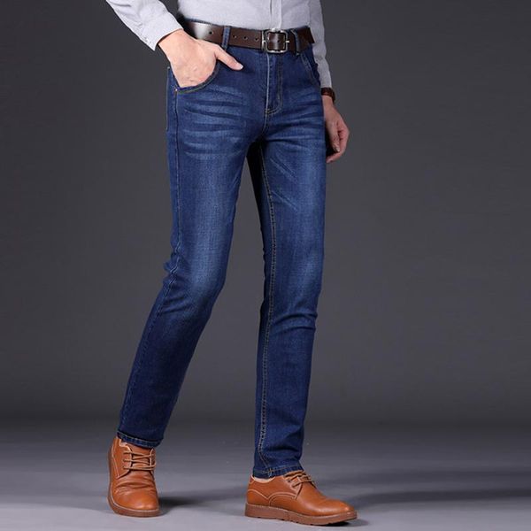 

men's jeans autumn winter 2021 loose straight large elastic korean version slim fit leisure business, Blue