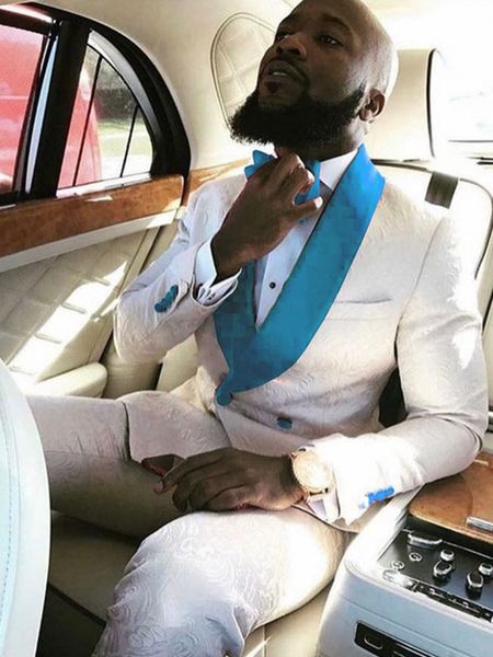 

men's suits & blazers arrival men ivory pattern groom tuxedos shawl satin lapel groomsmen wedding man 2 pieces ( jacket+pants+ bow, White;black