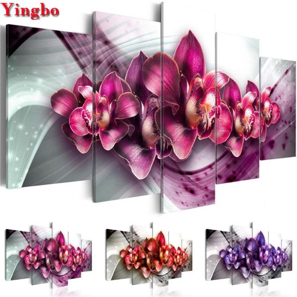 

diamond painting full drill square round embroidery 5 pieces butterfuly orchid cross stitch mosaic modular picture