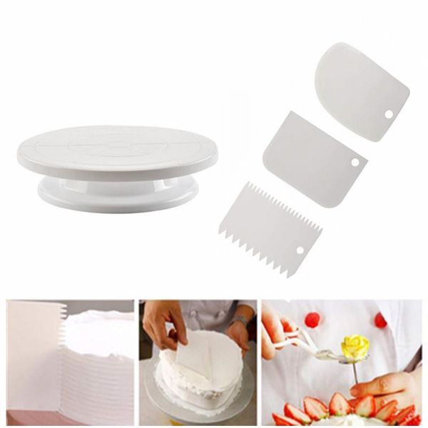

plastic cake plate turntable rotating anti-skid round stand decorating tool rotary diy pan baking kitchen accessories & pastry tools