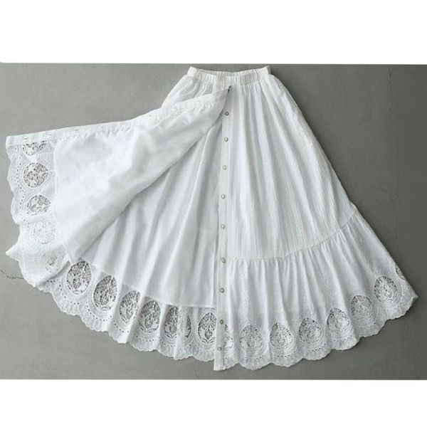 

skirts japan mori girl high waist cotton embroidery fairy white skirt faldas mujer moda female long maxi for women korean, Black