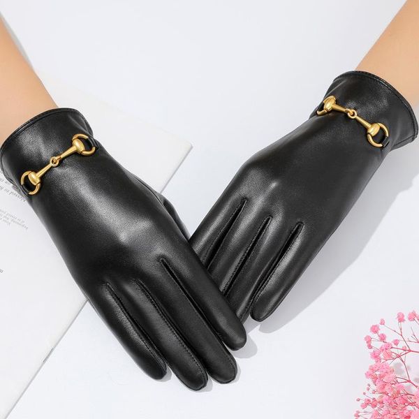 

five fingers gloves classic ladies girls designer leather metal cool punk winter warm touch screen gift, Blue;gray