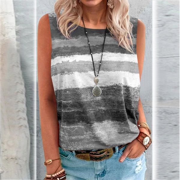 

women's t-shirt fashion casual printing o-neck loose sleeveless vest fft, White