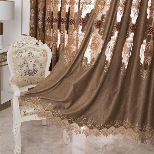 

light luxury european style hollow embroidery high-end cotton and linen curtains for living room bedroom dining curtain & drapes