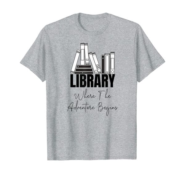 

library where the adventure begins librarian gift t-shirt, White;black