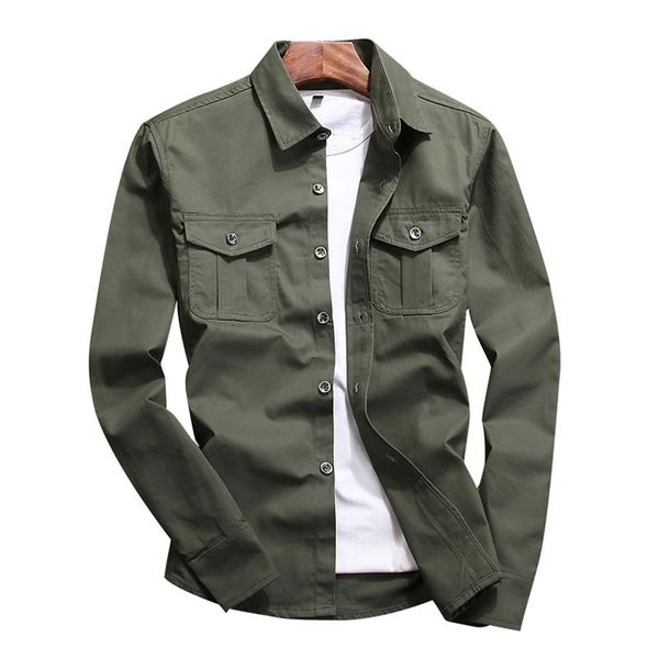 

men's casual shirts solid color military men fashion summer autumn green khaki long sleeve male slim fit shirt blouse, White;black