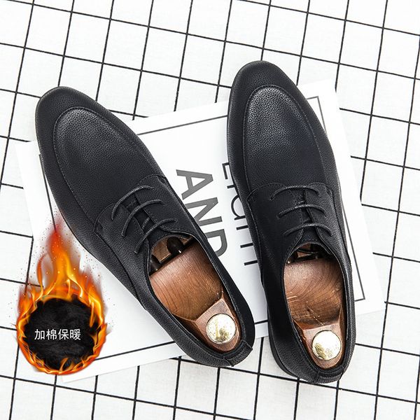 

winter warm busins drs leather sho men's youth lace up casual british suit, Black