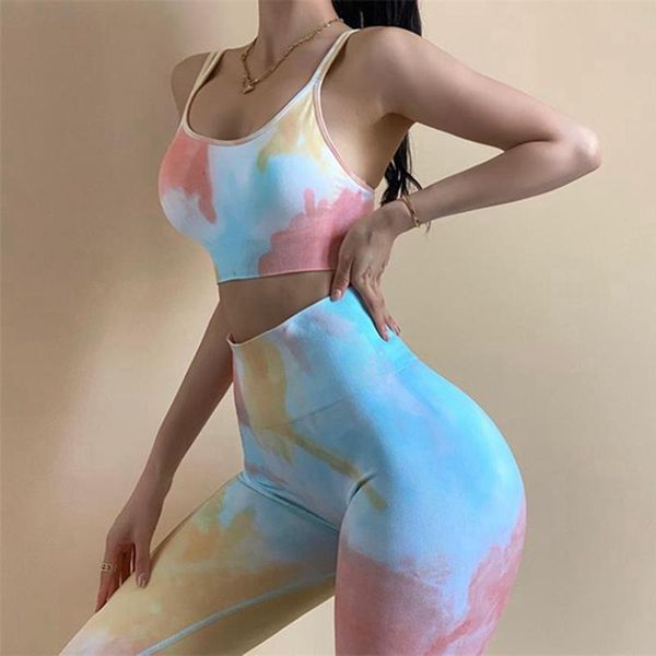 

july's song dyeing seamlessyoga set fitness sportswear gym clothing suit workout outfit for woman high waist leggings sports bra yoga