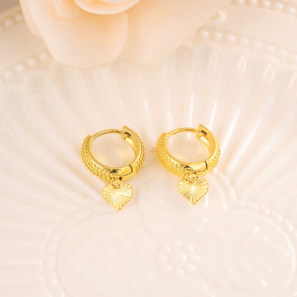 Brinco pendente real 14 k fino sólido G/F THAI BAHT ouro elegante brincos femininos han lustre coração amor ornamentos redondos