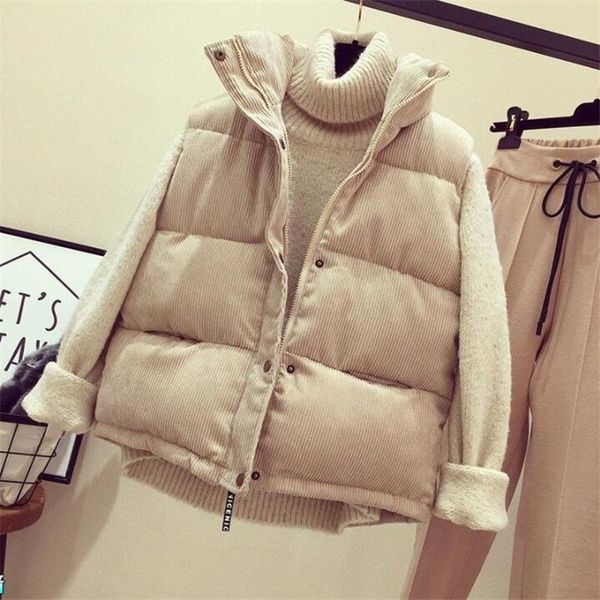 

women's vests autumn winter vest women waistcoat 2022 female sleeveless jacket stand collar corduroy warm outwear colete feminino x550, Black;white