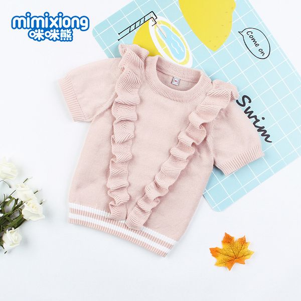 

factory wholesale baby sweater lace simple short sleeve sweater, Blue