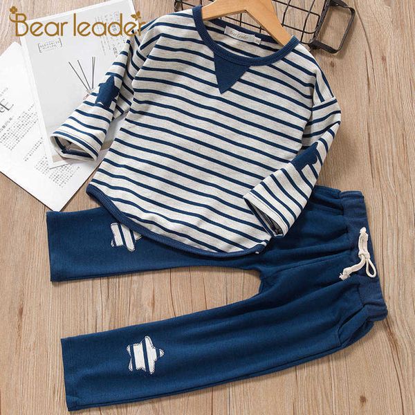 Bear líder bebê meninos conjuntos de roupas inverno crianças roupas menino listrado menino sportsuits crianças set primavera crianças roupas 210708