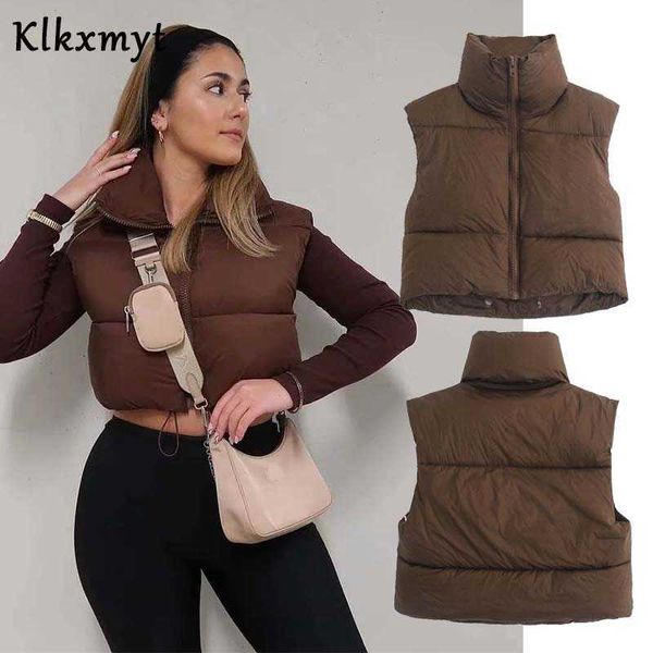 

klkxmyt za women waistcoat winter streetwear solid thicken vest coats sleeveless zipper fashion jackets ladies parkas 210527, Black;white