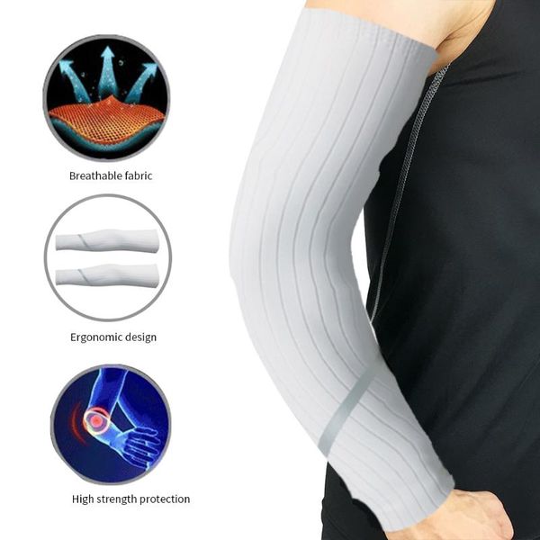 

pairs cooling arm sleeves cover cycling running uv sun protection outdoor men nylon cool for hide tattoos elbow & knee pads, Black;gray