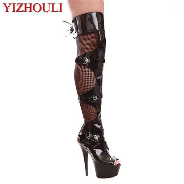 

boots 6 inch peep toe high heels platforms thigh 15cm buckle-strap over the knee dance shoes1, Black