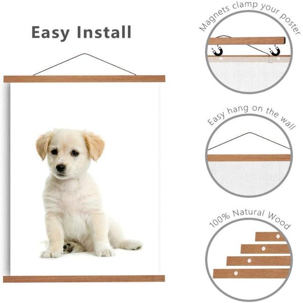 

21-100cm magnetic poster hanger frames wooden solid pine teak hanging for po picture map canvas print wall art home decor