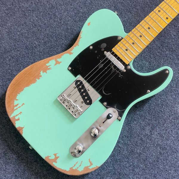 

aged electric guitar surf green color elder guitar body silver hardware handmade