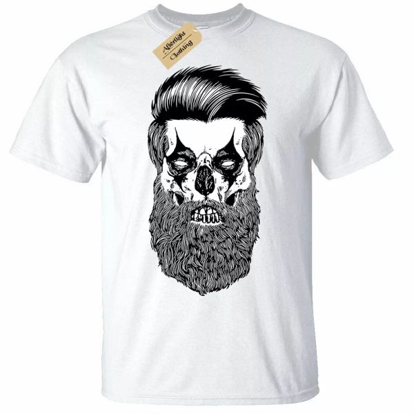 

Beard clown skull halloween mens t shirt hipster skeleton white, White;black