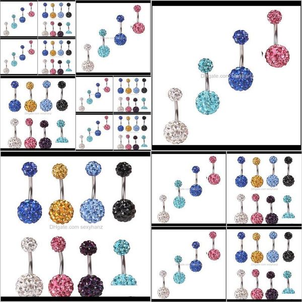 Bell Rings Body Drop Delivery 2021 Crystal Double Disco Ball Ferido Bar Navel Button Shamballa Belly Ring Piercing Jewelry 10Mm 30Pcs 10 Co