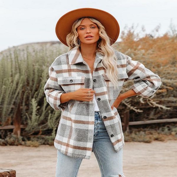 

ladies thick plaid coat 2021 female jackets autumn winter casual jacket coat women's fashion daily wear clothing, Black