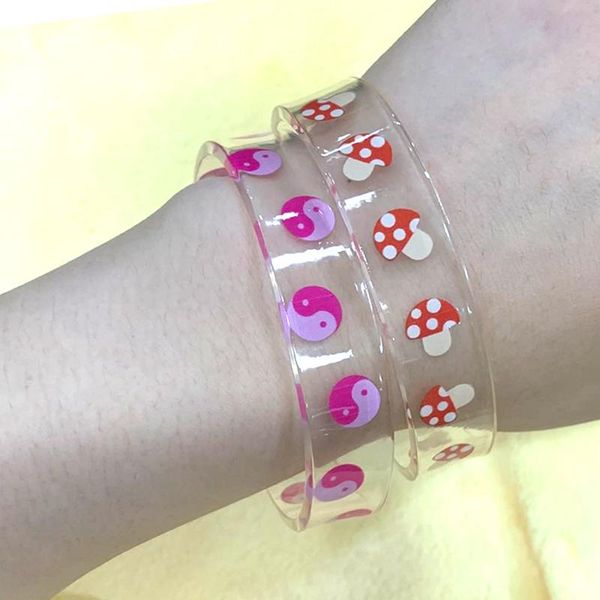 

bangle 90s aesthetic acrylic 2pcs mushroom pink yin yang bracelet for women opening fashion vintage fruit cat claw y2k jewelry, Black