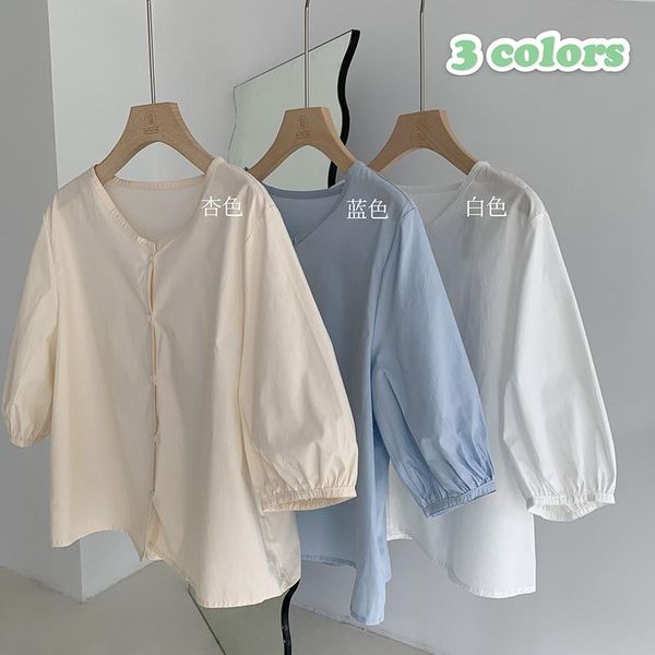 

women's blouses & shirts womens and long sleeve spring ladies solid ol style shirt round neck blouse women short, White