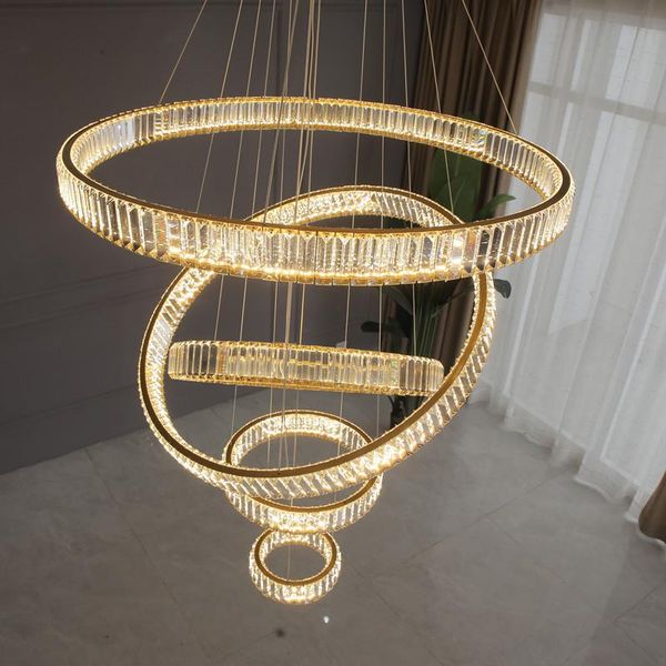 

crystal staircase chandelier luxury living room villa hall ring light modern simple long chandeliers