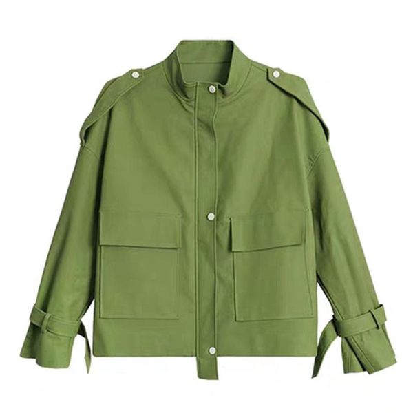 

women's leather & faux perhaps u women black green single-breasted zipper pu jacket stand collar pocket loose thin short autumn c0301