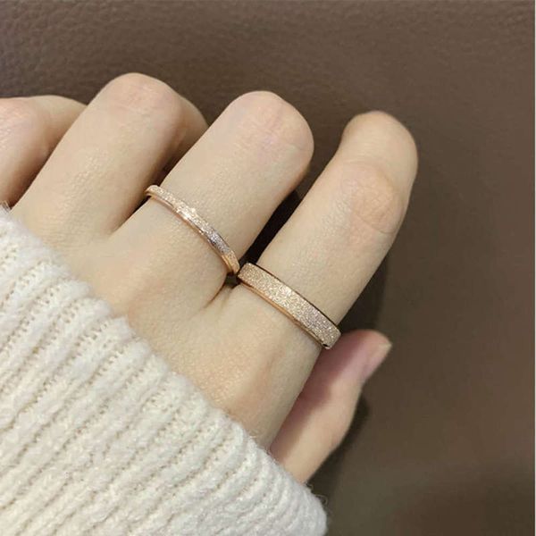 

japanese and korean version simple basic frosted titanium steel plated 18k rose gold thin wide index finger women's tail ring south, Black