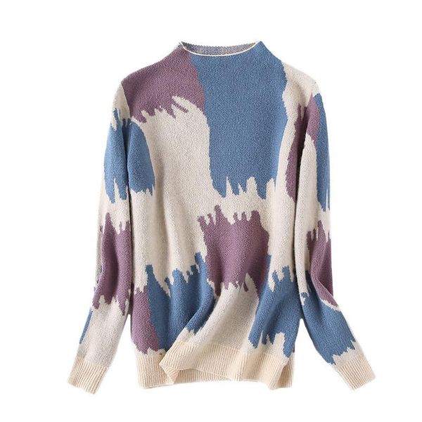 

fannic 2021 autumn and winter patchwork knitted loose long sleeve turtleneck pullover sweater women women's sweaters, White;black