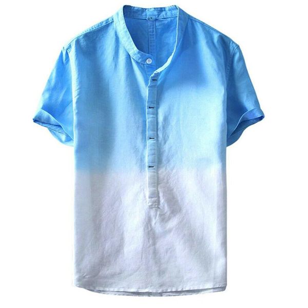 

men's casual shirts 2021 men short sleeve linen shirt loose patchwork summer v-neck tee beach daily, White;black