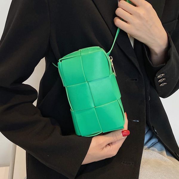 

evening bags green weave shoulder for women small phone crossbody bag pu leather handbag female mini box flap messenger
