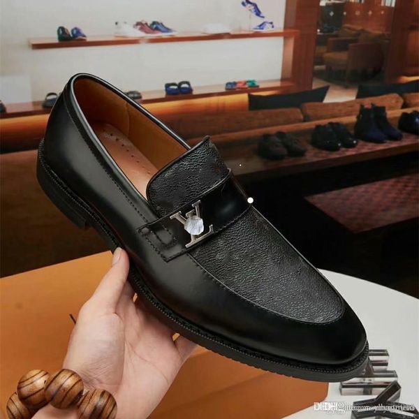 

maodao1 male classic business men's dress shoes fashion brand elegant formal wedding genuine leather shoes men slip on office oxford sh, Black