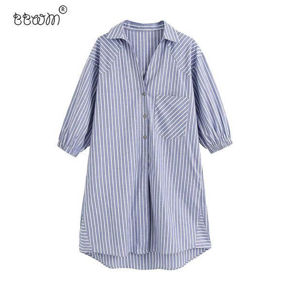 

women chic fashion pockets striped loose midi shirt dress vintage long sleeve asymmetric female dresses vestidos 210520, Black;gray