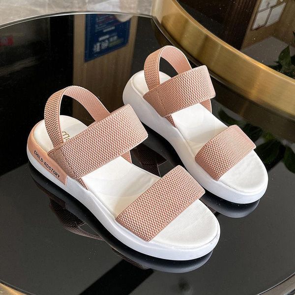 

sandals women's sports sandal elastic cloth summer 2021 student flat with fashionable korean thick soles roman shoes, Black