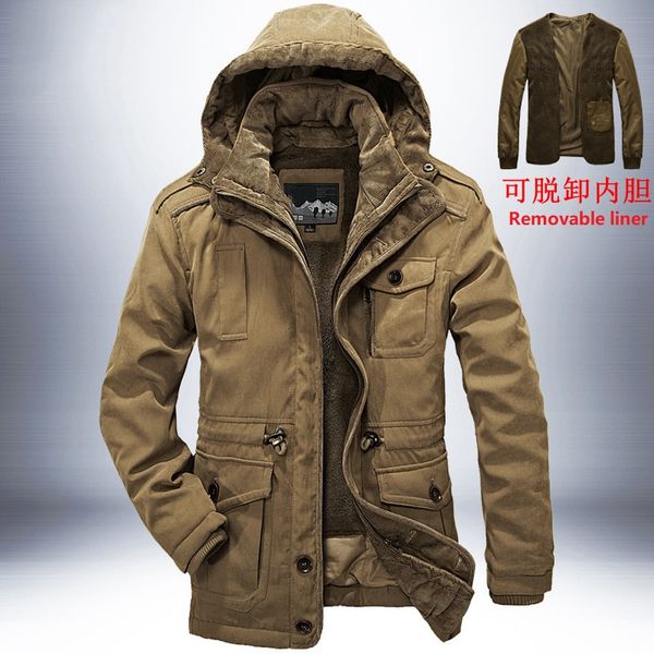 

casual classic winter jacket mens windproof warm hooded coat fashion outer coat mens plush thickening warmth, Black