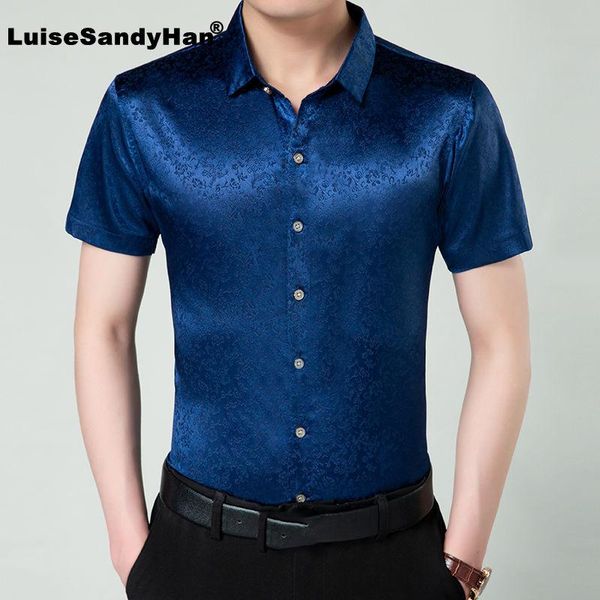 

jacquard lapel short sleeve shirt men's single-breasted loose fashion business casual cardigan men shirts, White;black