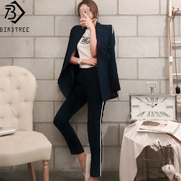 

autumn women's blazer pants suit two piece ol slim style turn-down collar double-breasted full sleeve s96965d, White