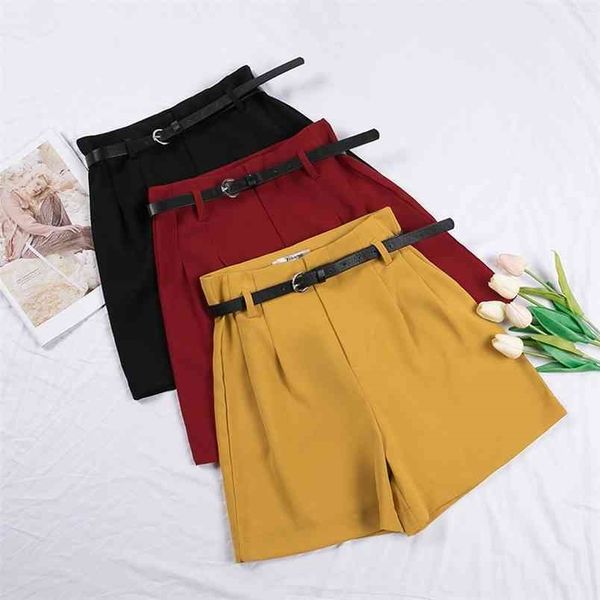 Mini pantaloncini da donna Fitness Pantaloni larghi a gamba estiva Coreano corto da ufficio Lady a vita alta nero sciolto femminile 210507