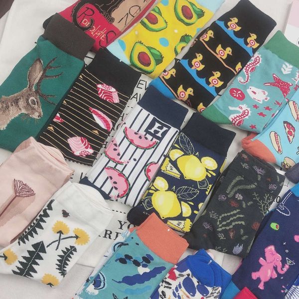 

5 pairs set women color cartoon patterned harajuku socks casual joker skateboard for female original comfortable sox, Black;white