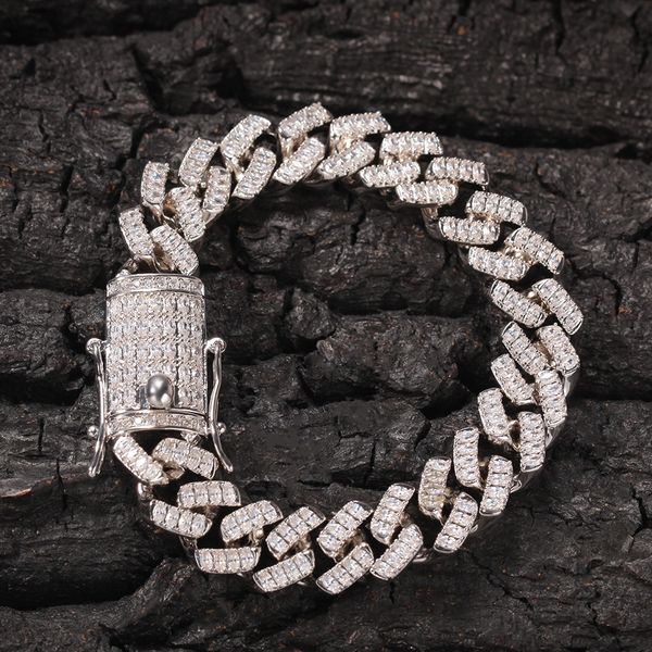 

mens bling bracelet 12mm 7/8inch yellow gold plated cz zirconia bracelets chain for men women nice gift, Golden;silver