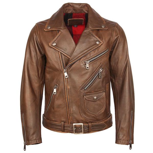 

men's leather & faux vintage motorcycle jacket men thick 100% natural cowhide moto genuine coat winter m457, Black