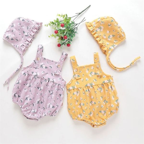 

spring autumn infant baby girls floral braces rompers and hat + t-shirt clothing kids girl sleeveless clothes 210521, White
