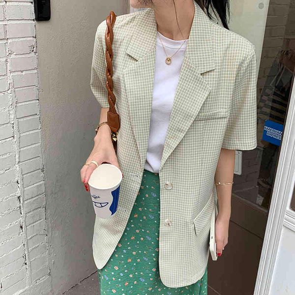 

women's suits & blazers hzirip short sleeves sweet geometric elegant femme soft jackets arrival streetwear summer casual all-match blaz, White;black