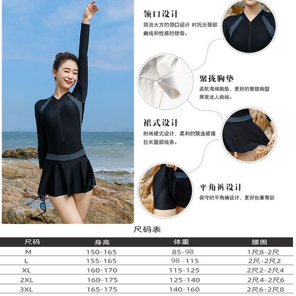 

for suvino large one-piece long swimsuit sleeve sunscreen women, White;black