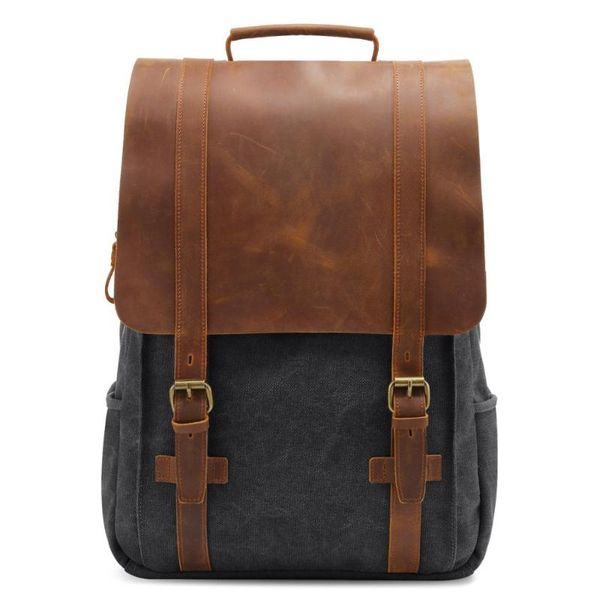 

backpack genuine leather lapcollege school bookbag travel for men canvas belts bag