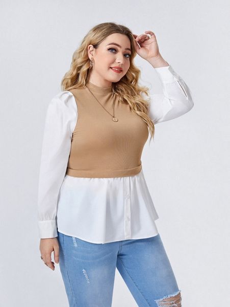 

plus mock neck 2 in 1 u0vr#, Black