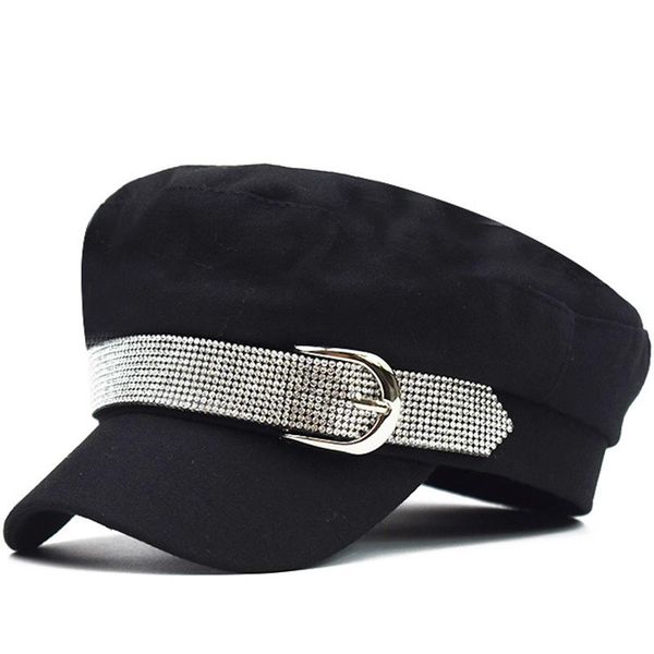 

berets spring autumn chain cotton military hat for women female flat army cap salior girl ladies travel black painters, Blue;gray
