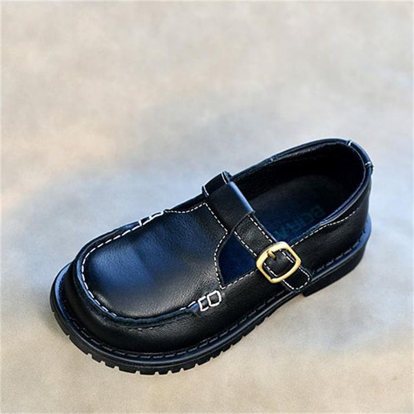 

flat shoes girls genuine leather princess spring/autumn children school baby student flats breathable black kids 018, Black;grey