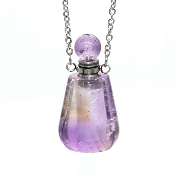 

pendant necklaces trendy-beads stainless steel natural amethysts stone perfume bottle necklace temperament jewelry, Silver